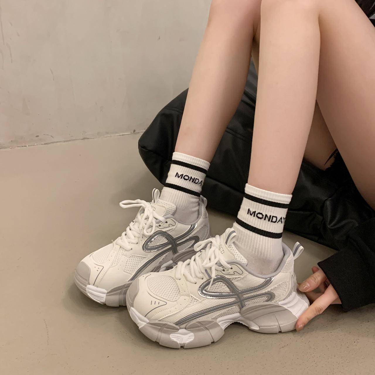 推荐厚底老爹鞋女鞋子2026新款春夏季网鞋透气网面爆款厚底小白运