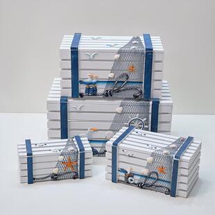 新品地中海家居装饰品收纳箱海洋实木箱子木盒子橱窗布置酒吧道具