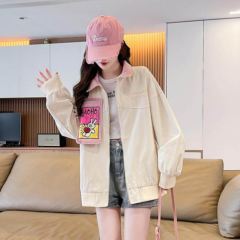 新品13岁女孩春秋装设计感外套12女大童15初中学生刺绣休闲棒球服