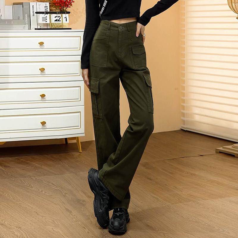 新品酷飒风工装裤女春秋2025新款军绿色休闲宽松高腰登山裤百搭阔