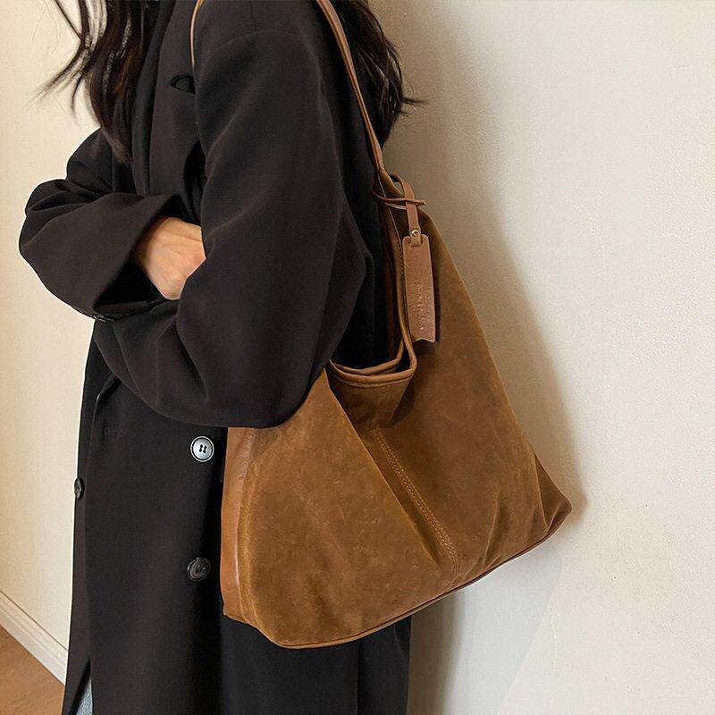 推荐新款休闲大容量包包女2026新款潮麂皮绒面肩包托特包大容量包