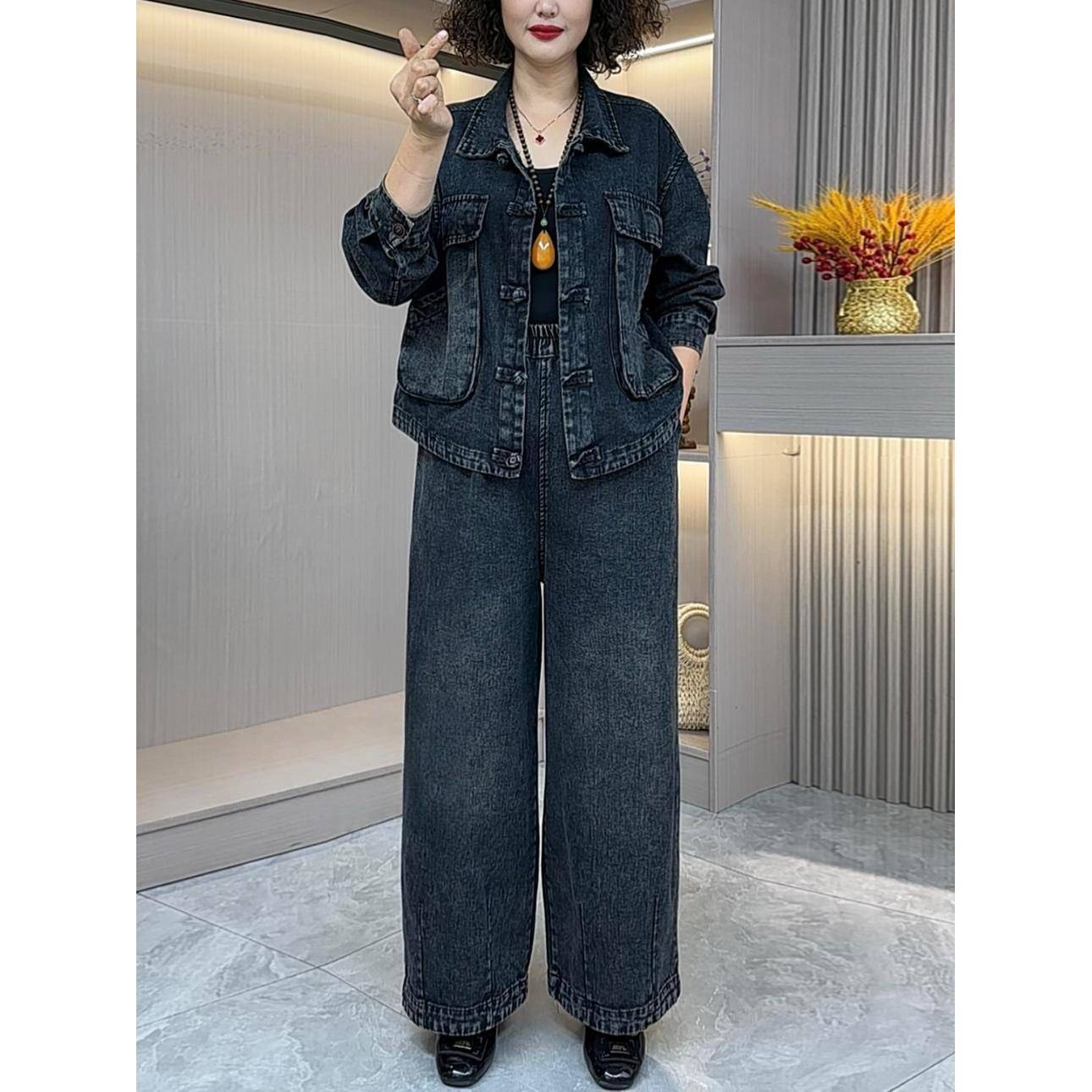 推荐中老年时尚女装妈妈秋装2026新款牛仔外套洋气端庄大气两件套