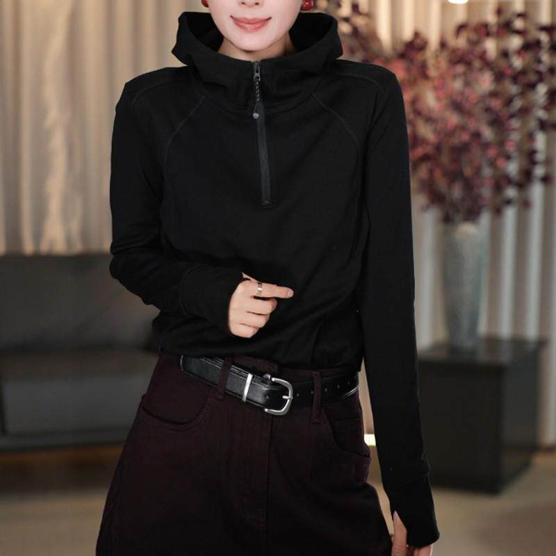 新品大码胖mm半拉链连帽卫衣女士2025秋季新款显瘦减龄洋气打底衫