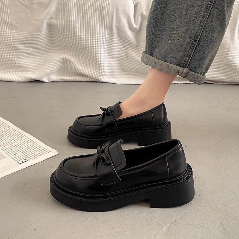 新品英伦风黑色厚底小皮鞋女法式单鞋2025新款秋冬季平底玛丽珍乐