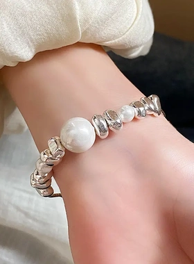 法式复古碎银子拼接珍珠手链时尚小众设计感手串高级感手饰女