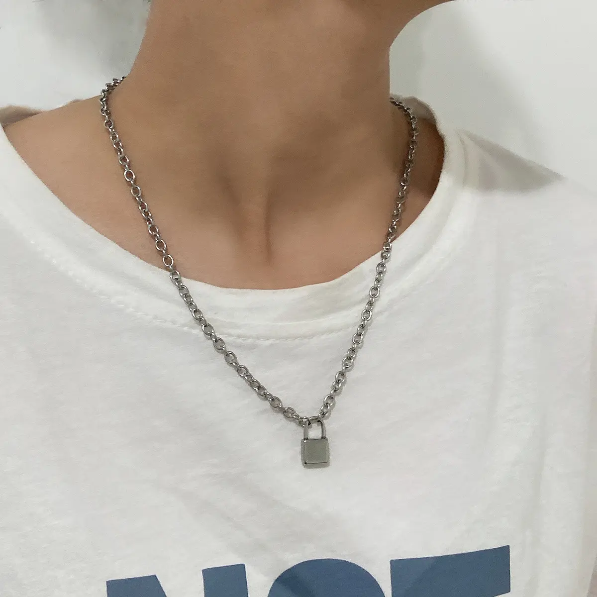 韩版简约百搭饰品o字链项链男女 小众嘻哈通体不锈钢锁形项链