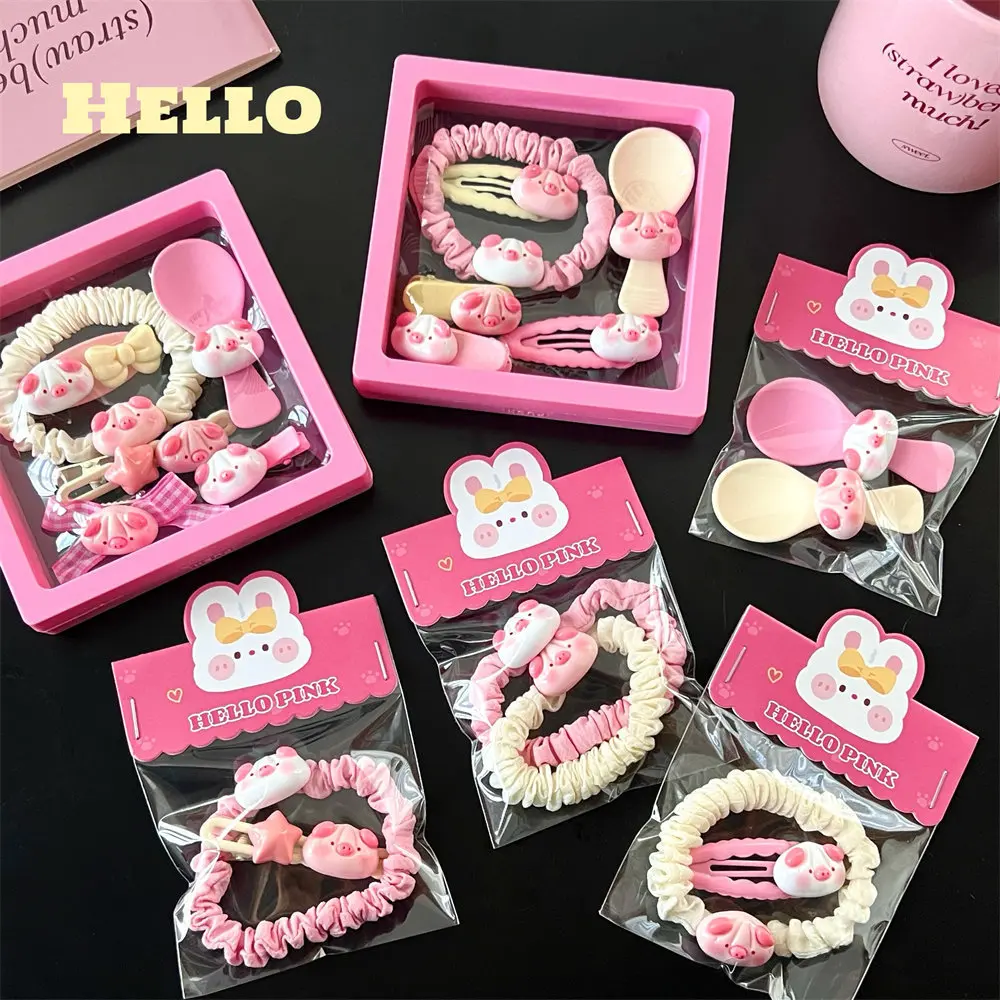 可爱面包小猪发饰套装甜美碎发刘海夹边夹扎马尾发绳发饰bb夹