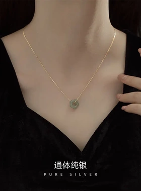 和田玉梅花吊坠女士纯银锁骨链子镂空精致极细项链复古风气质礼物