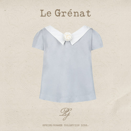 Le Grenat春夏女醋酸前后两穿可拆卸装饰花朵短袖A摆上衣