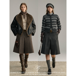 Le Grenat冬季女老钱风设计感A摆七分羊毛混纺靴裤