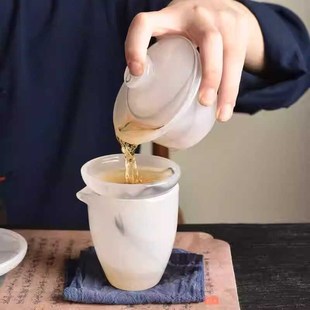 云兮琉璃小茶杯小容m量家用透明盖碗公道杯茶漏茶杯品茗杯琉璃套