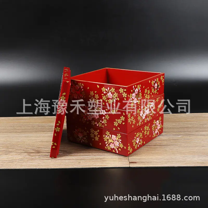 新款中号喜庆烫金日式便当盒年饭盒点心盒寿司盒新春礼盒15m