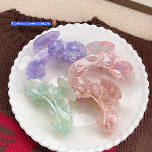 法式感郁金香花朵醋酸抓夹优雅气质发夹鲨鱼夹女发饰发卡新品