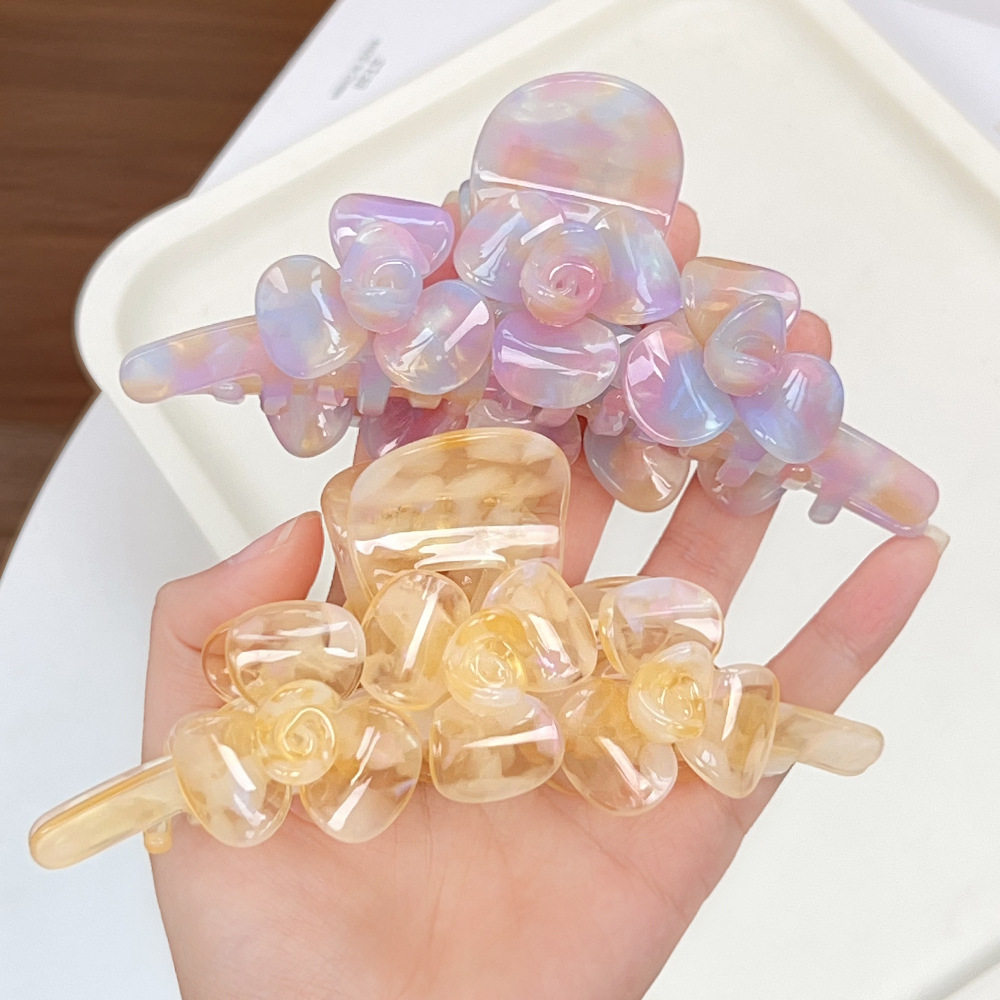 新款醋酸立体花朵抓夹质感轻奢发夹子双面双生花感鲨鱼夹大号
