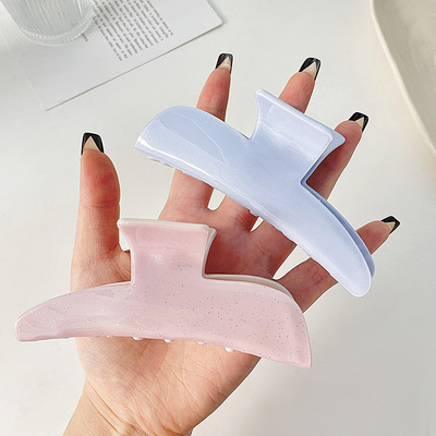 可爱蓝粉抓夹大号果冻醋酸发夹女后脑勺盘发抓鲨鱼夹子发卡头饰