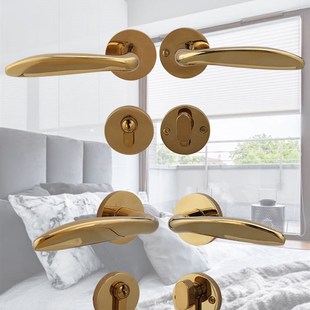 72PVD亮金色分体锁锌合金实心香蕉型把手58现代简约金色门锁锁具