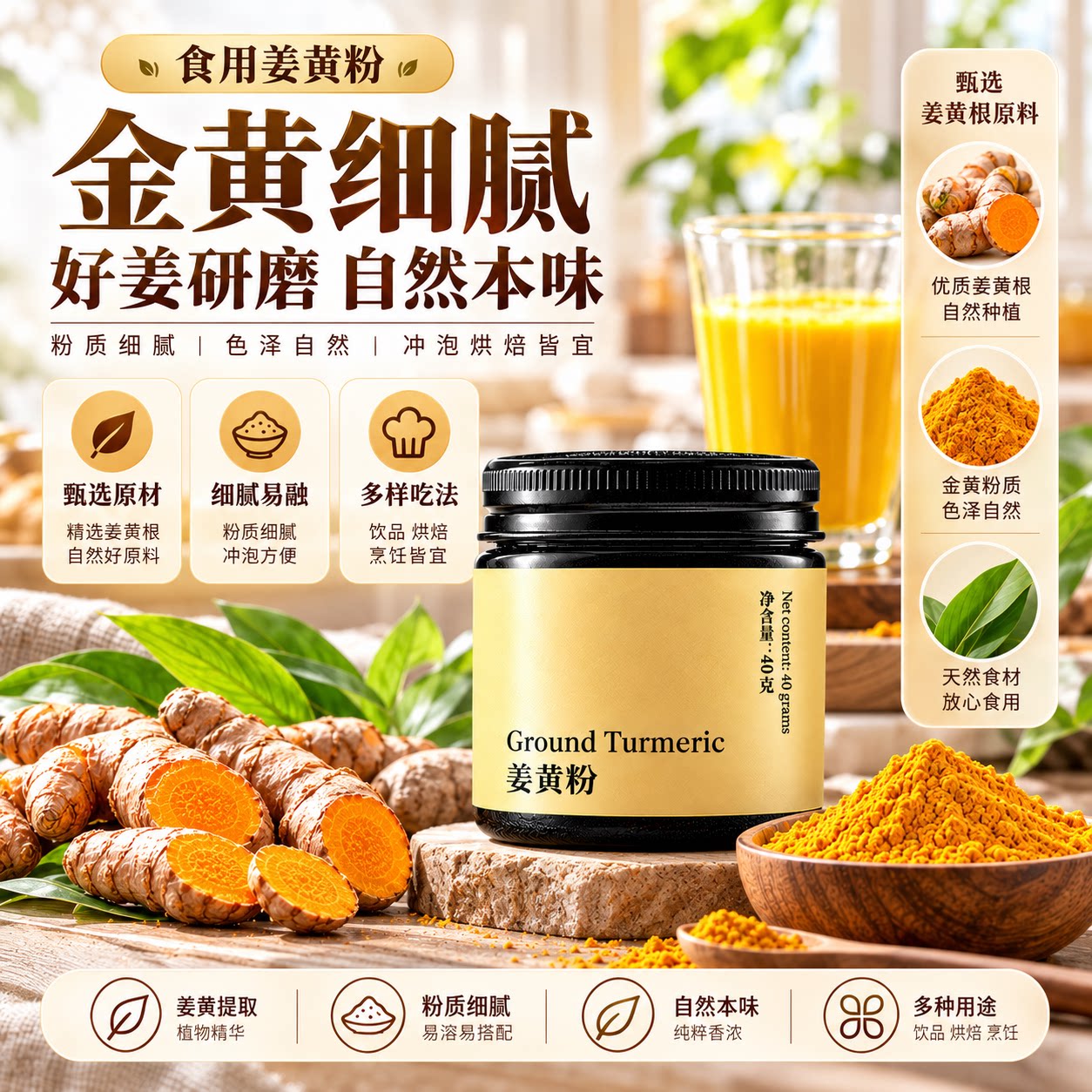 云南姜黄粉官方旗舰店无添加食用高品质咖啡冲饮烘焙超细姜黄素粉