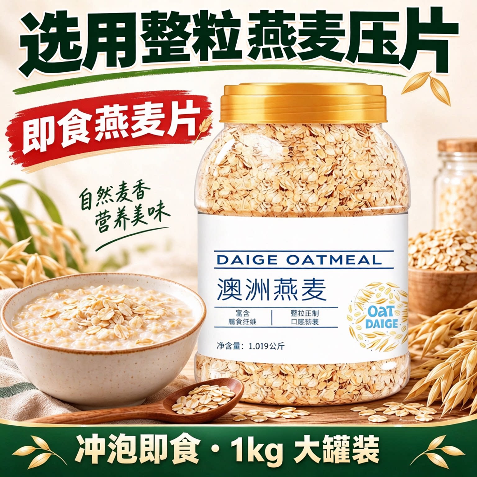 即食燕麦片官方旗舰店正品原味餐高纤饱腹冲泡中老年人冲饮早餐代