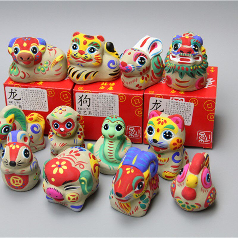 包邮北京特色工艺品纯手工十二生肖彩色泥人手绘泥塑摆件生日礼物
