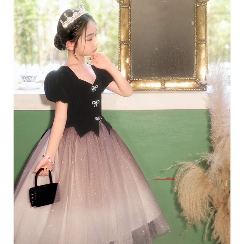 女童黑色晚礼服轻奢小众高端公主裙小主持人钢琴演奏演出服高级感