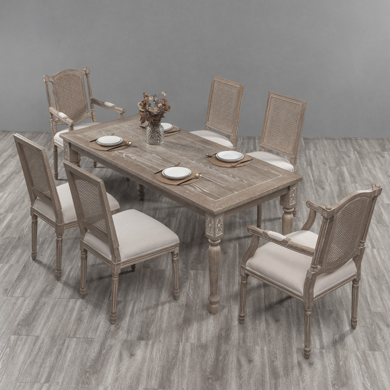 法式复古藤背餐椅美式乡村实木靠背罗马椅子酒店餐厅影楼做旧餐椅