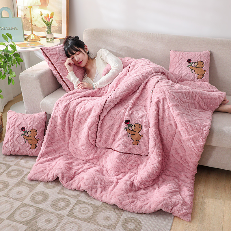 家用单人塔芙绒提花多功能抱枕被汽车靠垫办公室午休靠枕小被子