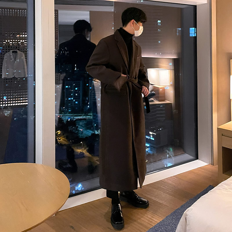 毛呢大衣男冬季加厚长版过膝英伦风宽松秋冬男款呢子男士风衣外套