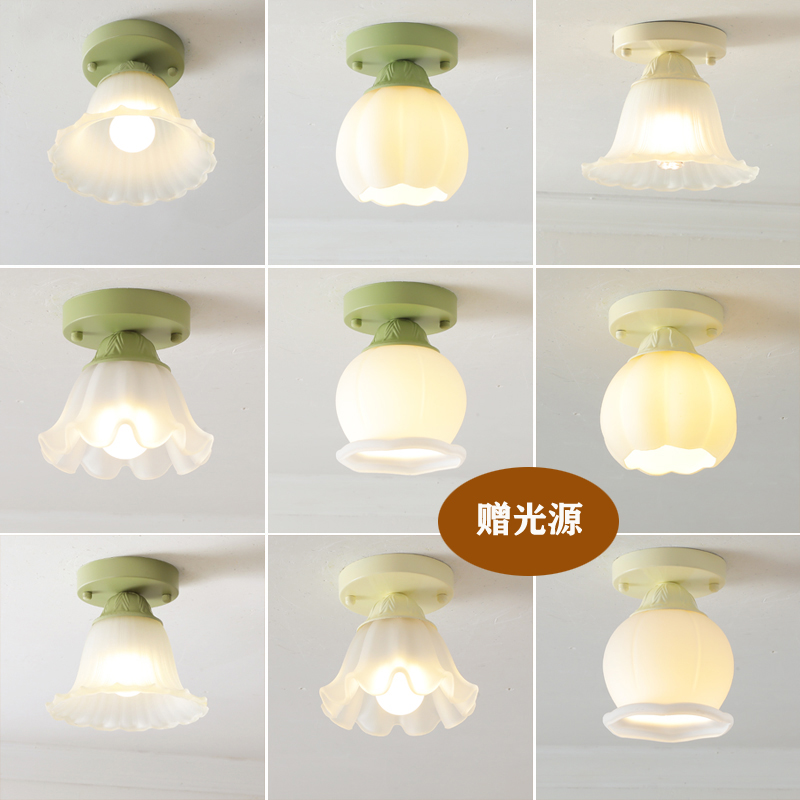 法式奶油风玻璃玄关阳台过道走廊灯美式入户LED阳台衣帽间吸顶灯