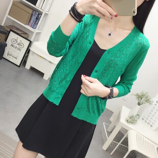 女薄上衣 小外套勾花镂空针织披肩防晒衣配裙子外搭开衫 夏季 新短款