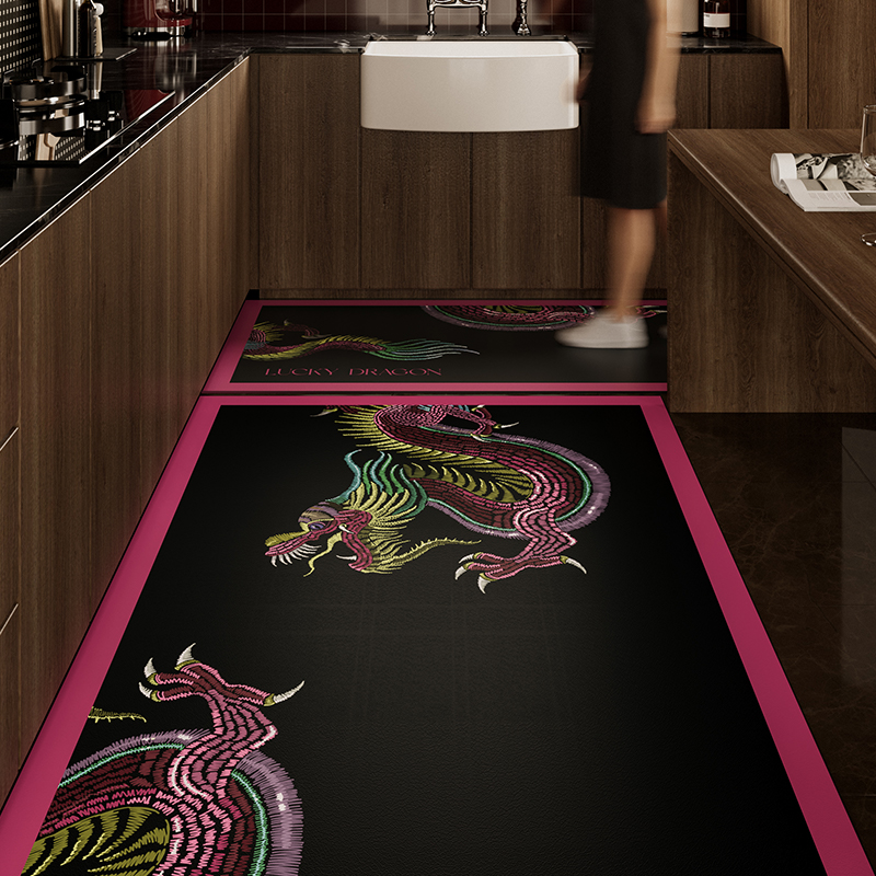 好運龍年诧寂中式高级厨房吸水地垫阳台防滑可擦免洗防油脚垫地毯