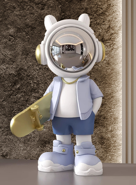 炫酷宇航员滑板太空人桌面摆件酒柜玄关办公室小型装饰轻奢工艺品