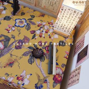 桌布花鸟印花禅意东方美学茶几台布餐桌布仿棉麻背景布 国风新中式