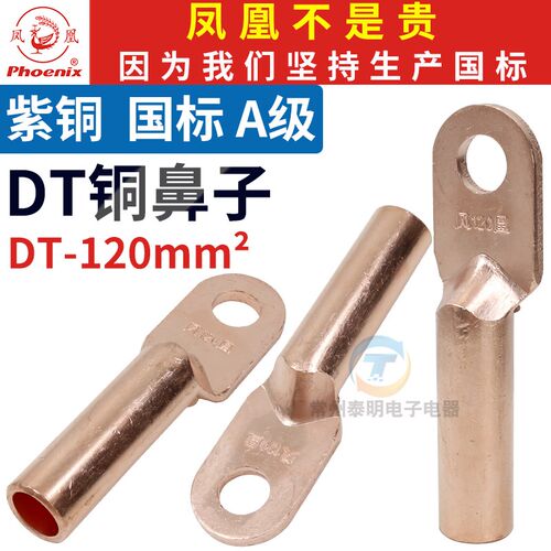 凤凰接线铜鼻子DT120MM 平方电线线耳 堵油铜接头国标紫铜插簧