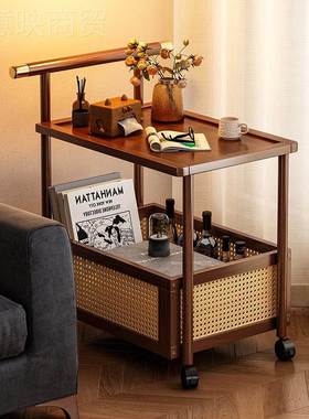可家移卧动复古小推车沙发边几客厅用几OUF侧边柜室床头茶藤编置