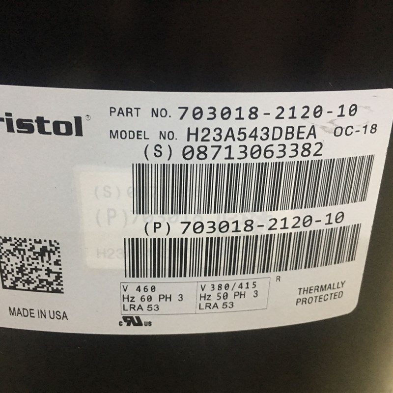 原装正品H23A543DBEA 布里斯托活塞空调压缩机4.5匹 冷库压缩机