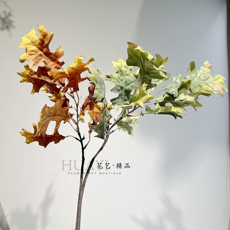 仿真橡树叶红色绿色灰色叶材梧桐叶软装陈设绿色叶子梧桐叶