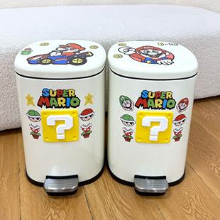 客厅创意卫生间带盖 卡通马里奥厨房垃圾桶家用不锈钢大号容量个性