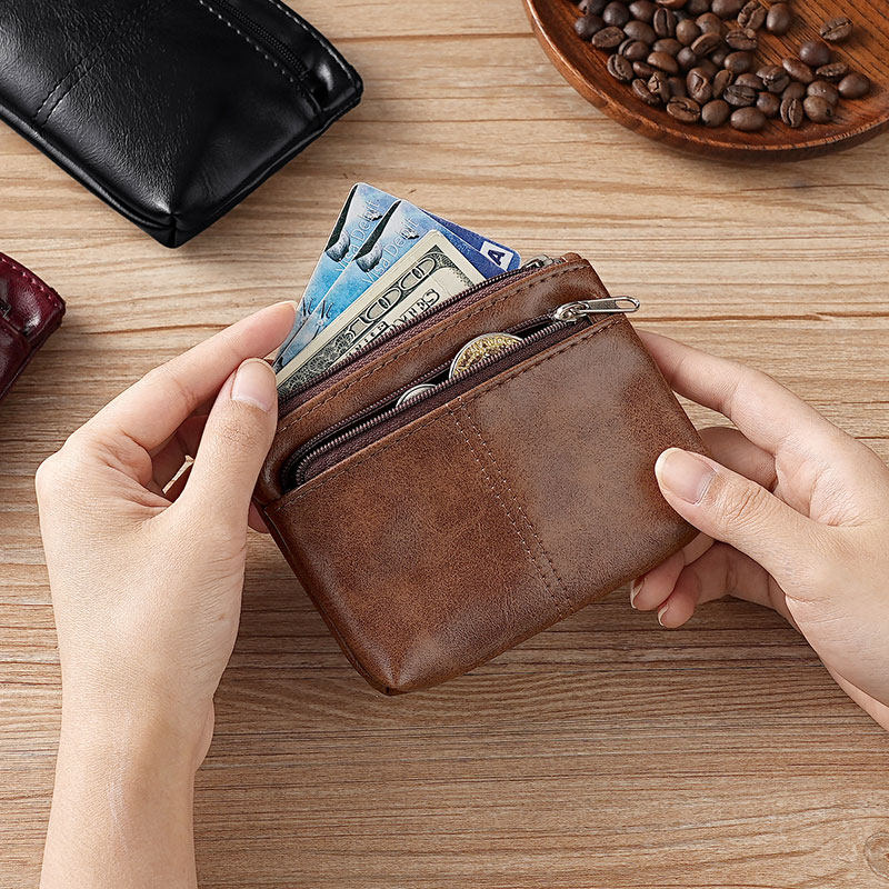 手工真皮质感名片夹复古拉链式多功能钱包驾驶证公交卡收纳钥匙包