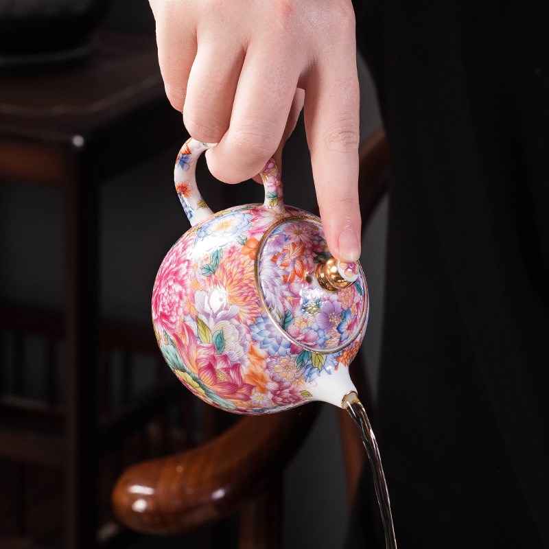 高档中式珐琅彩功夫茶具茶壶陶瓷三才盖碗粉彩茶T杯家用整套主人