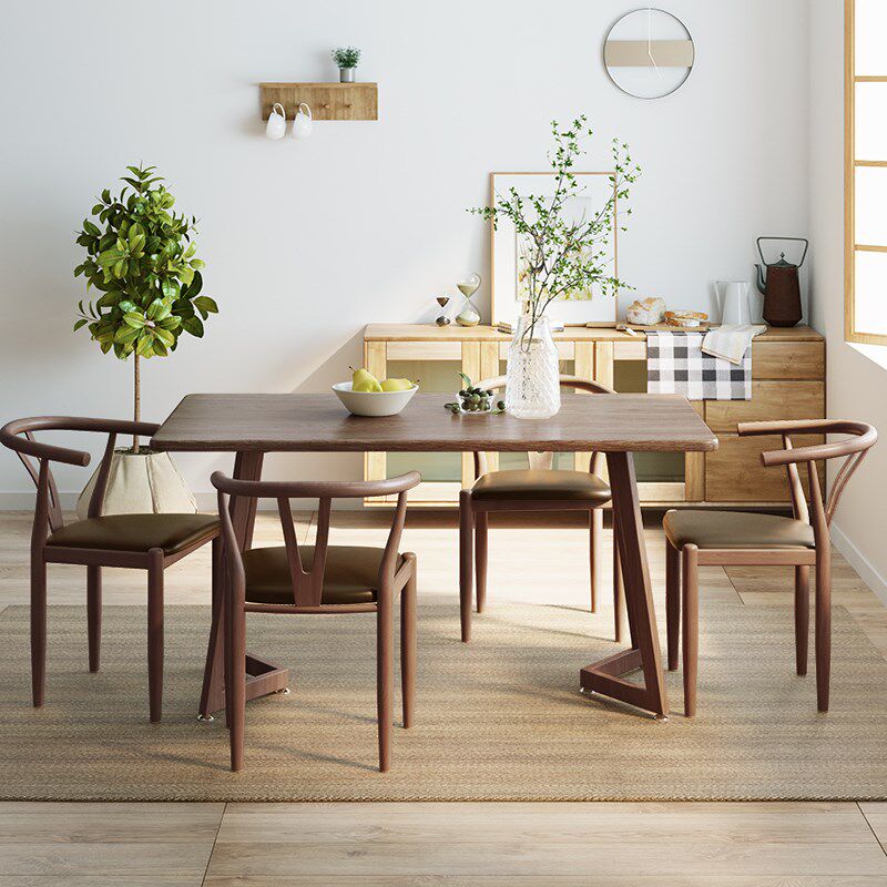 黑胡桃木餐桌家用l小户型长方形吃饭桌子餐饮商用出租房用桌椅套