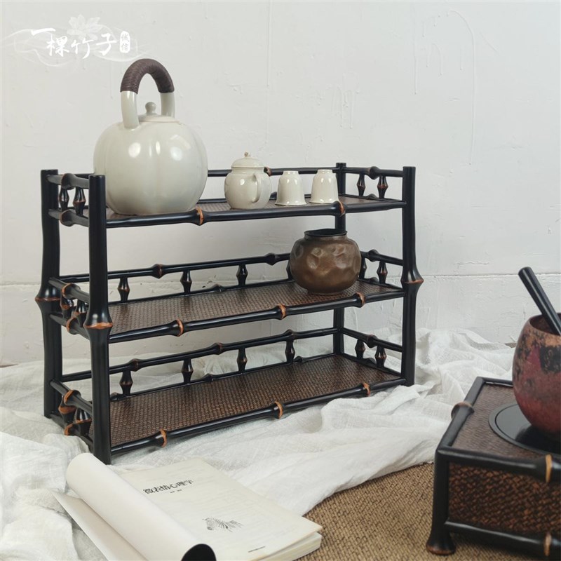 筇竹席面精品茶具收纳架博古多z宝阁茶壶茶桌置物架展示茶杯架茶