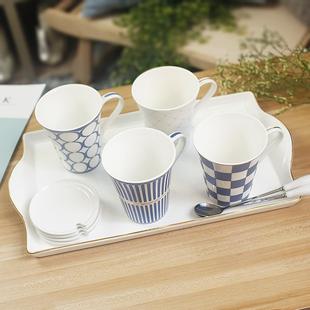 陶瓷杯托盘家用描金边茶盘杯子配件北欧长方形简约水杯收纳盘 欧式
