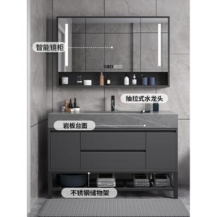 洗手池 岩板浴室柜卫生间洗脸盆柜组合洗漱台一体盆实木智能落地式