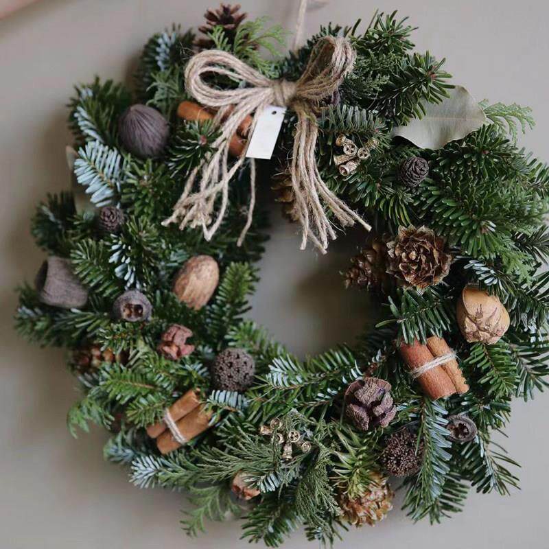 圣诞节装饰30cm迷你圣诞花环门挂diy诺贝松花环家用客厅橱窗挂饰