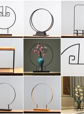 现代简约铁艺花架搭配桌面花瓶花盆置物架创意新中式桌面装饰摆件