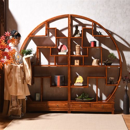 博古架实木中式多宝阁客t厅榆木隔断展示架屏风玄关茶室置物架