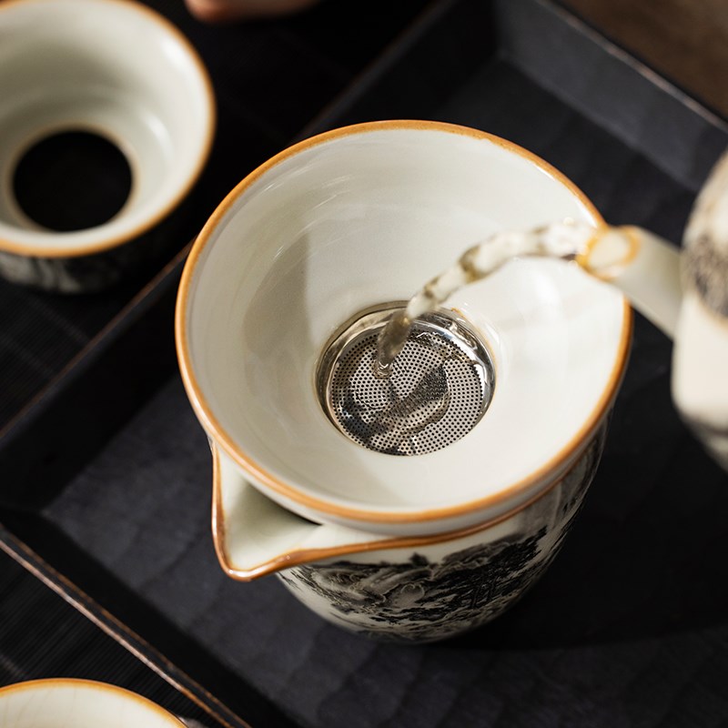 汝窑水墨山水茶漏茶滤组茶叶过滤网家用高档Q茶水分离器茶具配件