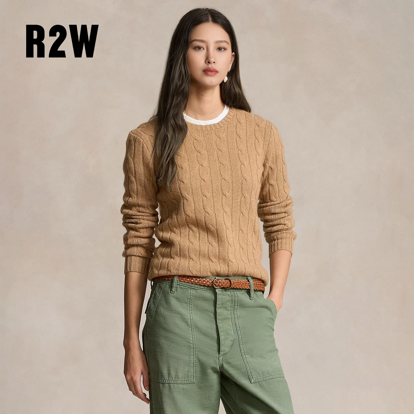 R2W美式复古绞花美利奴羊毛衫