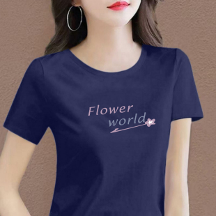 韩版 藏蓝色纯棉短袖 高端大气背心圆领正肩大码 夏季 上衣 T恤女新款