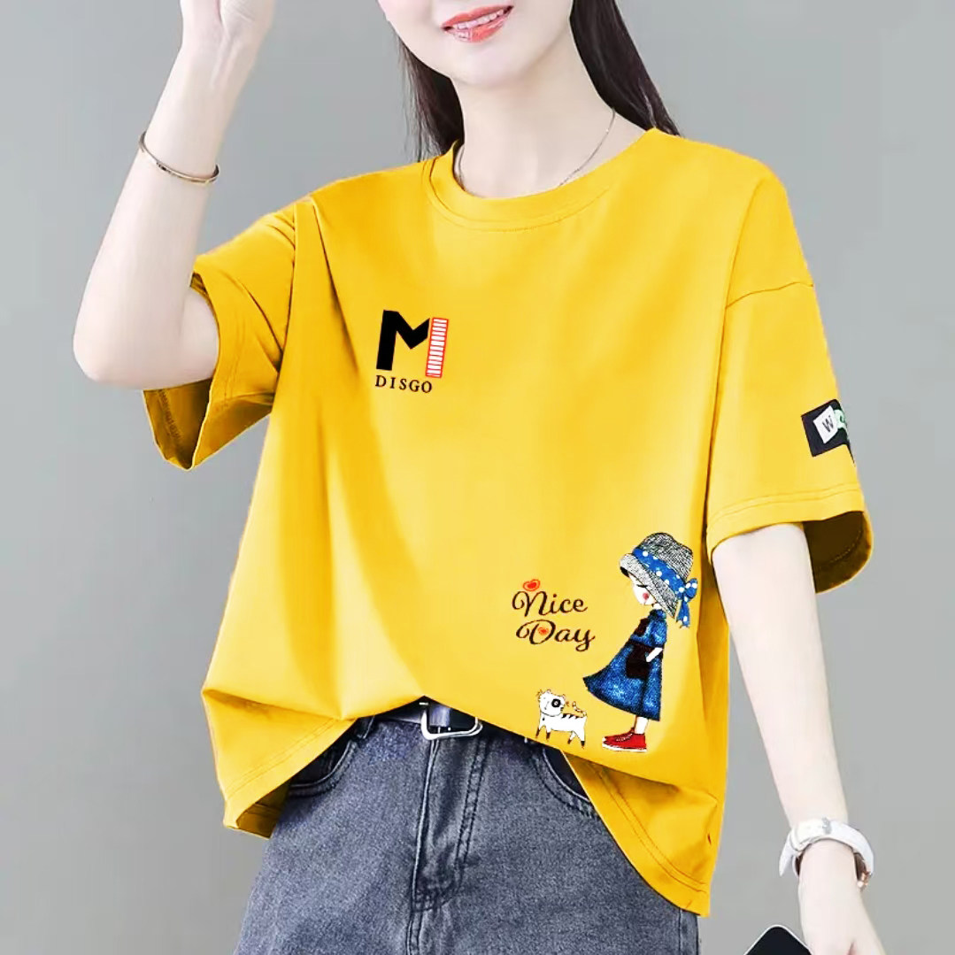 新款潮牌印花女款百搭韩版夏季显瘦休闲圆领女士T恤时尚半袖